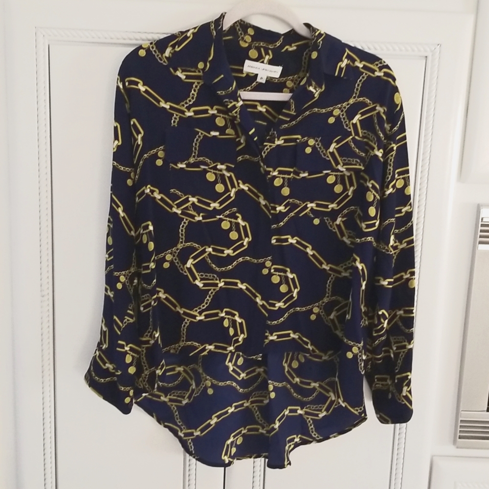 Chain Print Navy and Gold Women's Top